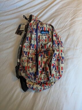 Kavu Sling Pack in Beige with Red & Blue Aztec Print - Mesa Model New With tags